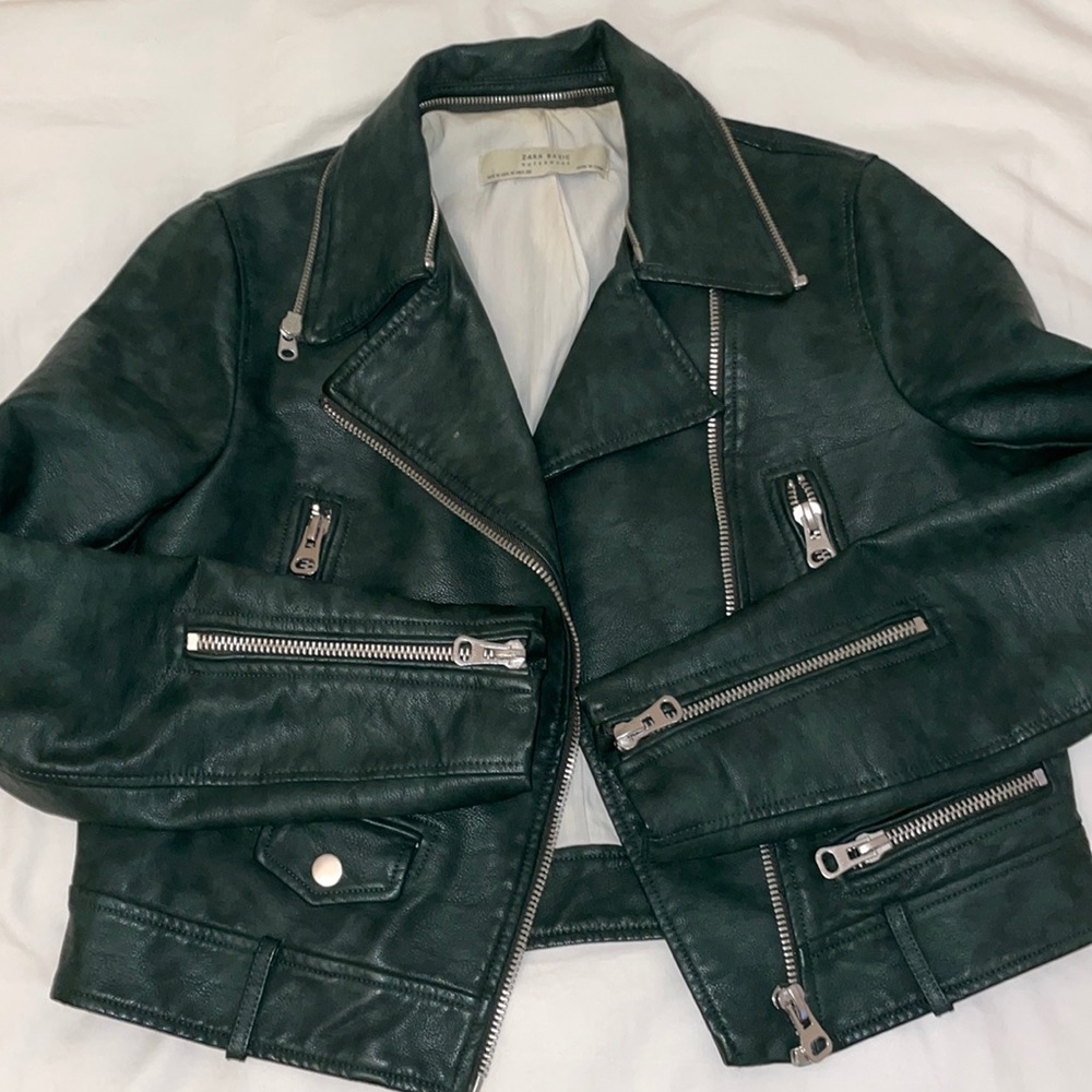 Green Leather Moto Jacket